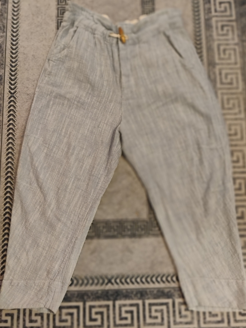 Free People Light Gray Linen Drawstring Jumpsuit